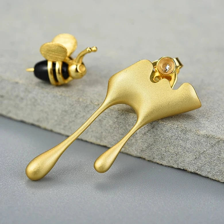 Lotus Fun bee stud earrings jewelry handmade art 925 pure silver jewelry stud earrings Lovely Design for woman