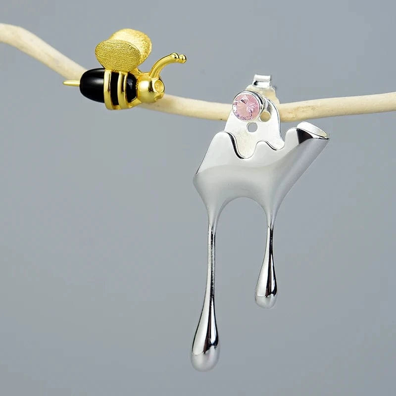 Lotus Fun bee stud earrings jewelry handmade art 925 pure silver jewelry stud earrings Lovely Design for woman