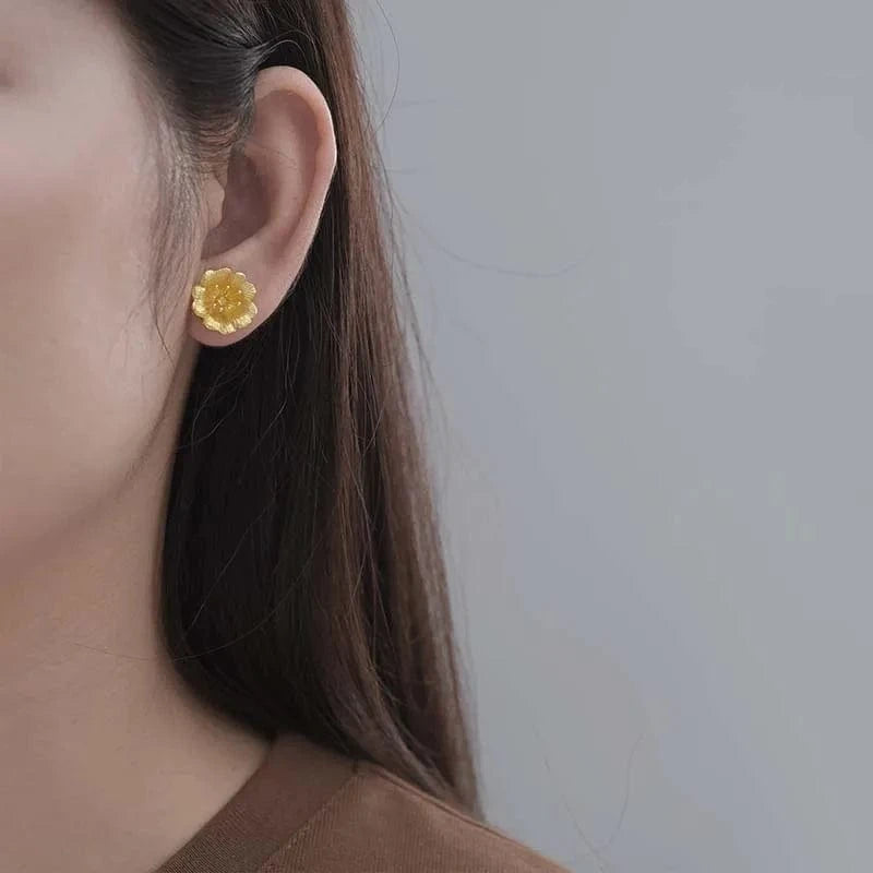 lotus fun Lotus Fun New Product Trendy 925 Sterling Silver Earrings 18K Gold Plated Flower Earring Stud fine jewelry for women