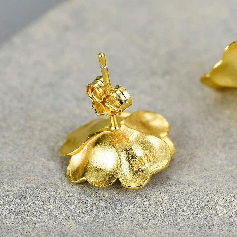 lotus fun Lotus Fun New Product Trendy 925 Sterling Silver Earrings 18K Gold Plated Flower Earring Stud fine jewelry for women