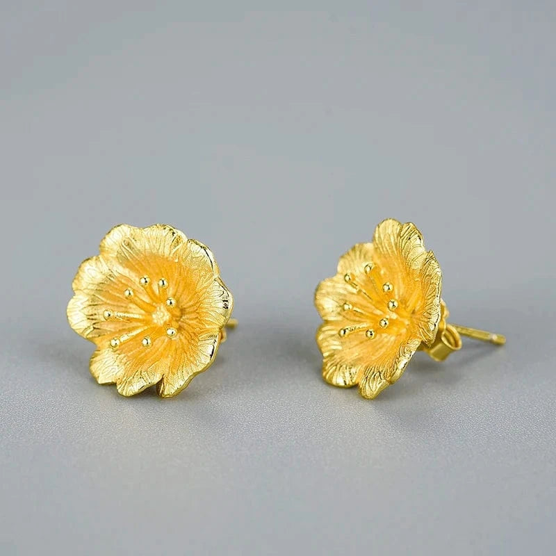 lotus fun Lotus Fun New Product Trendy 925 Sterling Silver Earrings 18K Gold Plated Flower Earring Stud fine jewelry for women