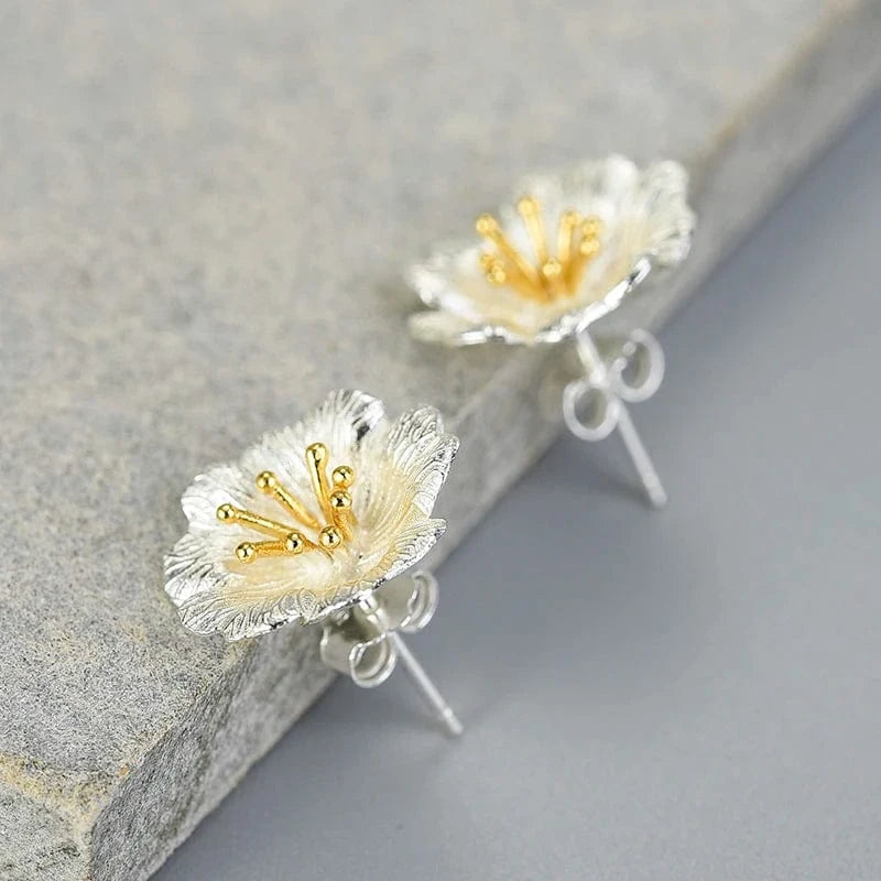lotus fun Lotus Fun New Product Trendy 925 Sterling Silver Earrings 18K Gold Plated Flower Earring Stud fine jewelry for women