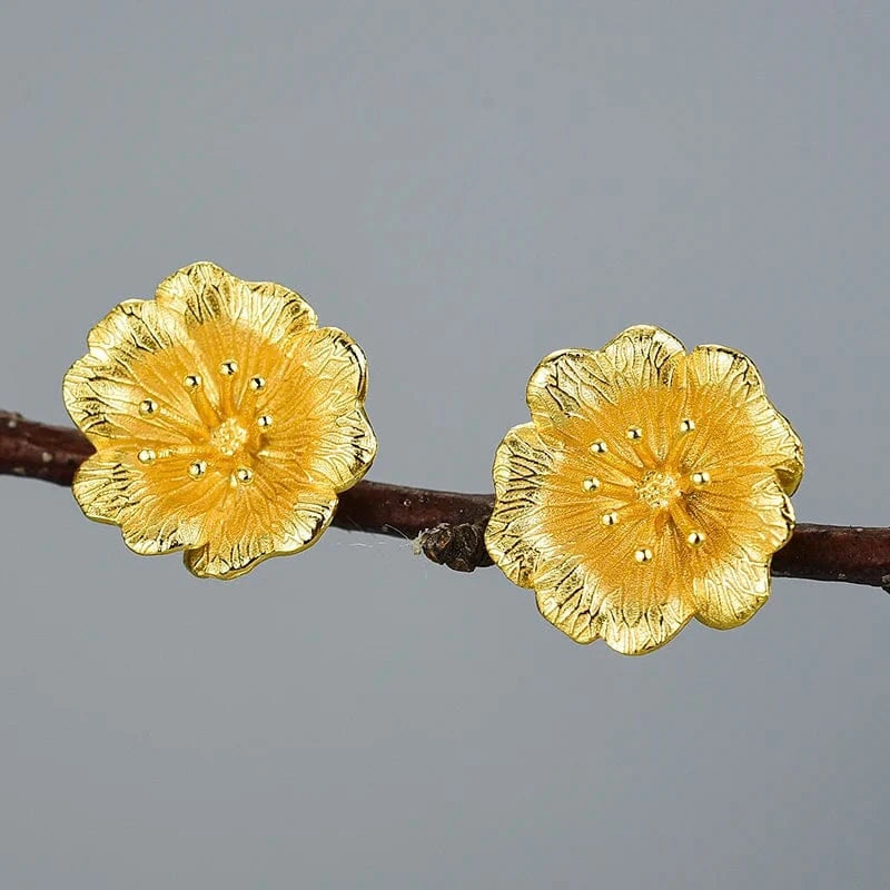 lotus fun Lotus Fun New Product Trendy 925 Sterling Silver Earrings 18K Gold Plated Flower Earring Stud fine jewelry for women