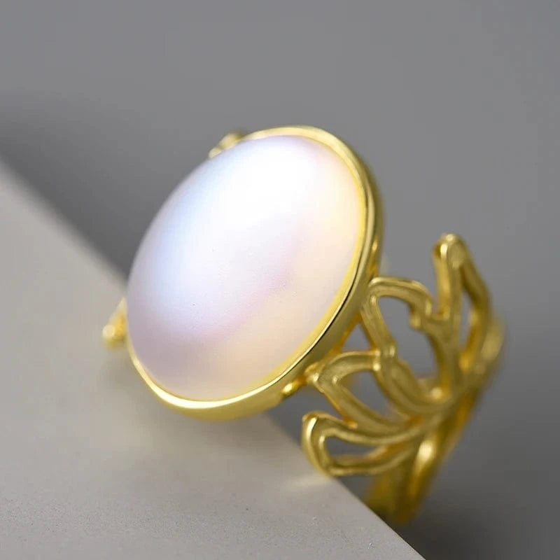 Lotus Fun Luxury Big Gemstone Openwork Pattern Adjustable Ring Real 925 Sterling Silver Fine Jewelry