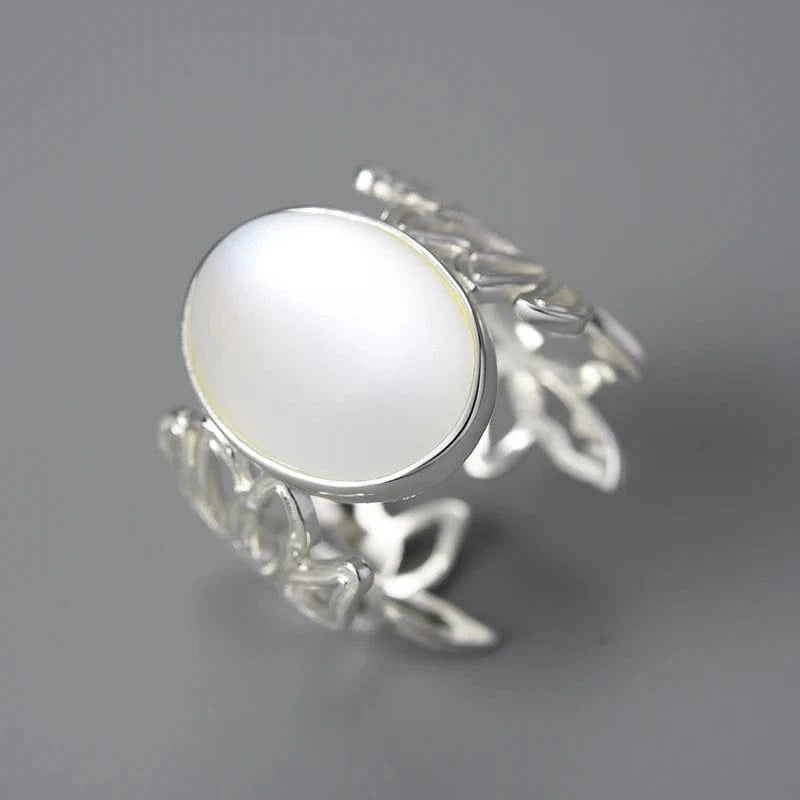 Lotus Fun Luxury Big Gemstone Openwork Pattern Adjustable Ring Real 925 Sterling Silver Fine Jewelry