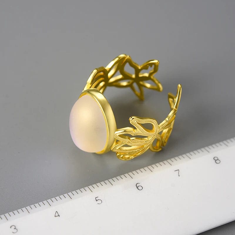 Lotus Fun Luxury Big Gemstone Openwork Pattern Adjustable Ring Real 925 Sterling Silver Fine Jewelry