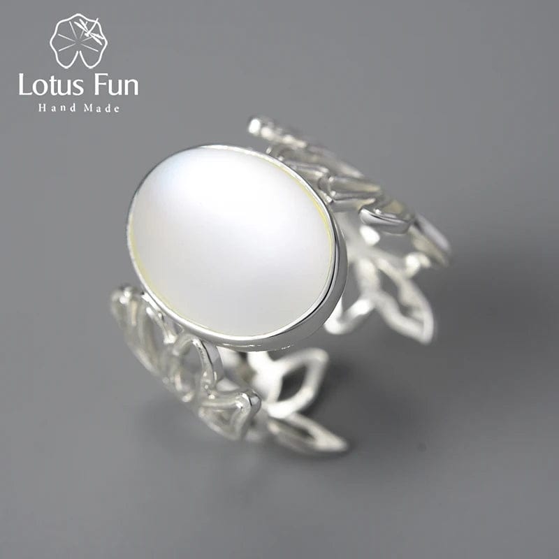Lotus Fun Luxury Big Gemstone Openwork Pattern Adjustable Ring Real 925 Sterling Silver Fine Jewelry