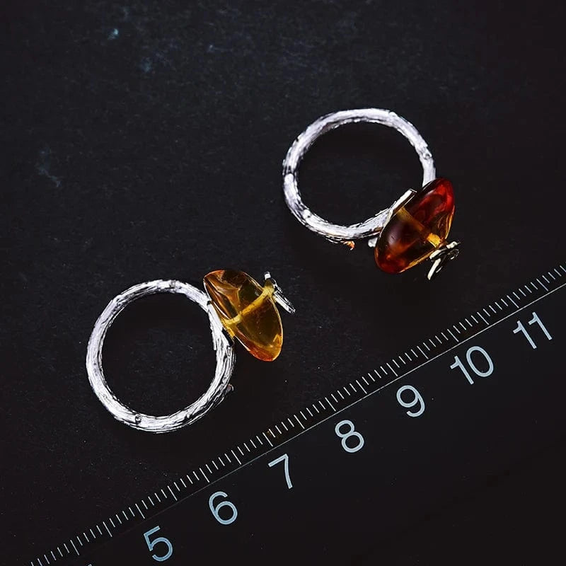 lotus fun Natural Silver Looking Back Butterfly amber ring fine jewelry for women
