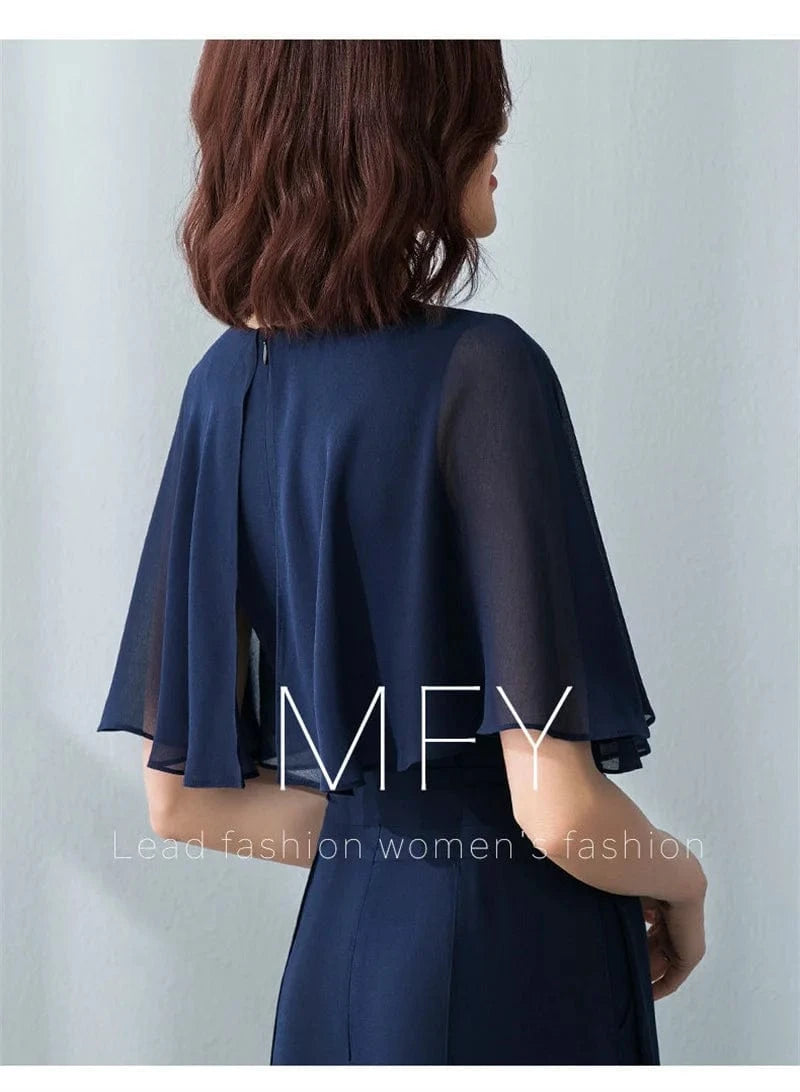Lotus Leaf Sleeve Jumpsuit Women's Summer Long 2023 New Chiffon Jumpsuit Wide Leg Set Temperament Jumpsuit Female Bodysuit Blue