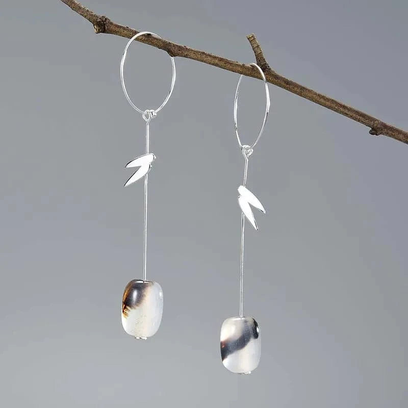lotusfun Lotus Fun Real 925 Sterling Silver Agate Flower Long Dangle Drop Earrings fine jewelry for women
