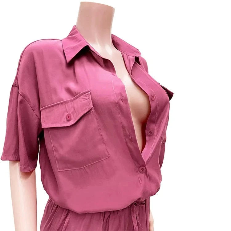 Lounge Wear Ladies Outfit Sexy Solid Suits Half Sleeve Shirt Tops Loose Two Piece Tracksuit Drawstring Track Biker Shorts Sets