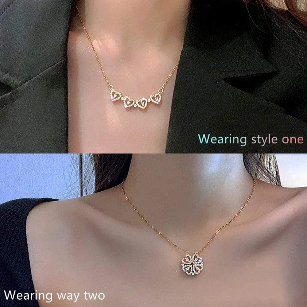 Love Magnetic Pendant Necklace Ladies Clover Necklace Heart Shaped Clover Necklace Lucky 4 In 1 Love Pendant Jewelry Gift
