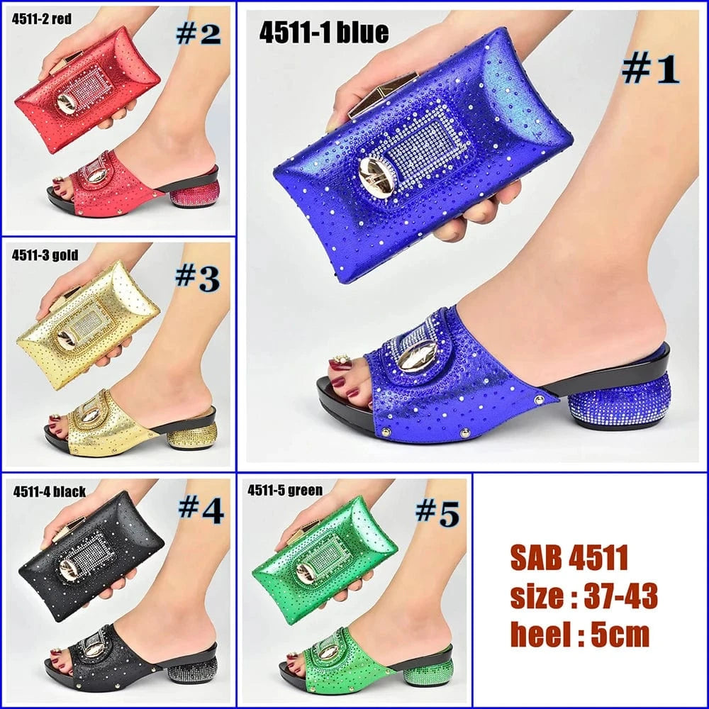 Low Heels Sandals & Rhinestone Handbag Clutch