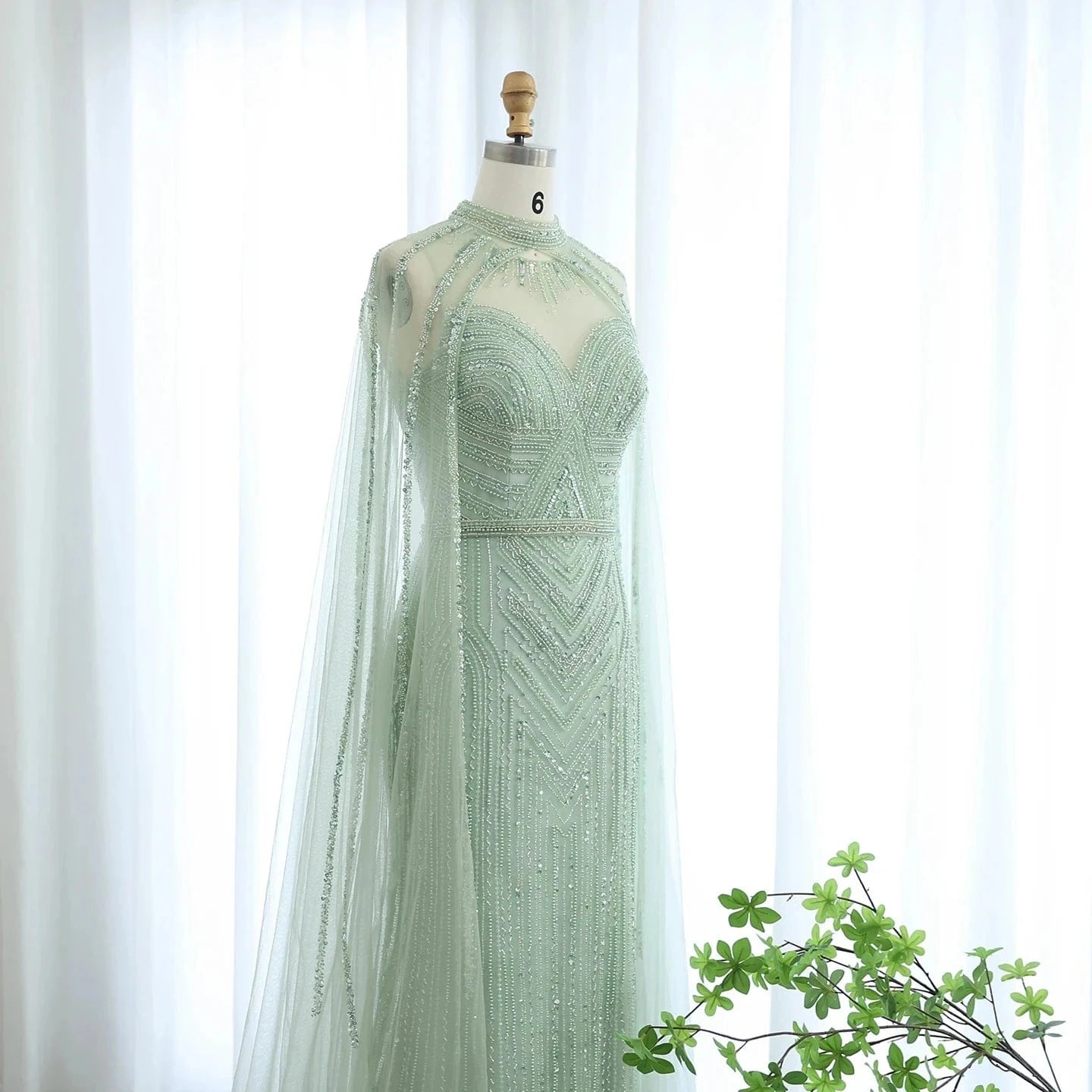 Lscz167 Arabic One Shoulder Olive Green Muslim Evening Dress With Cape Long Sleeves Dubai Women Wedding Party Gowns Elegant Plus