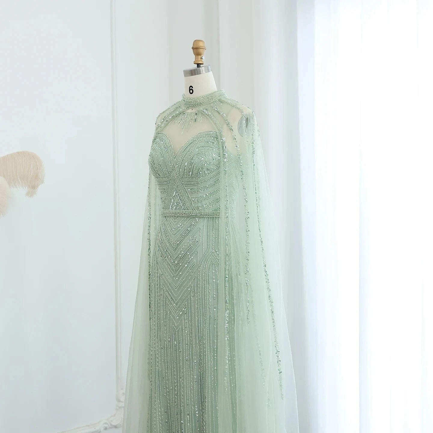 Lscz167 Arabic One Shoulder Olive Green Muslim Evening Dress With Cape Long Sleeves Dubai Women Wedding Party Gowns Elegant Plus