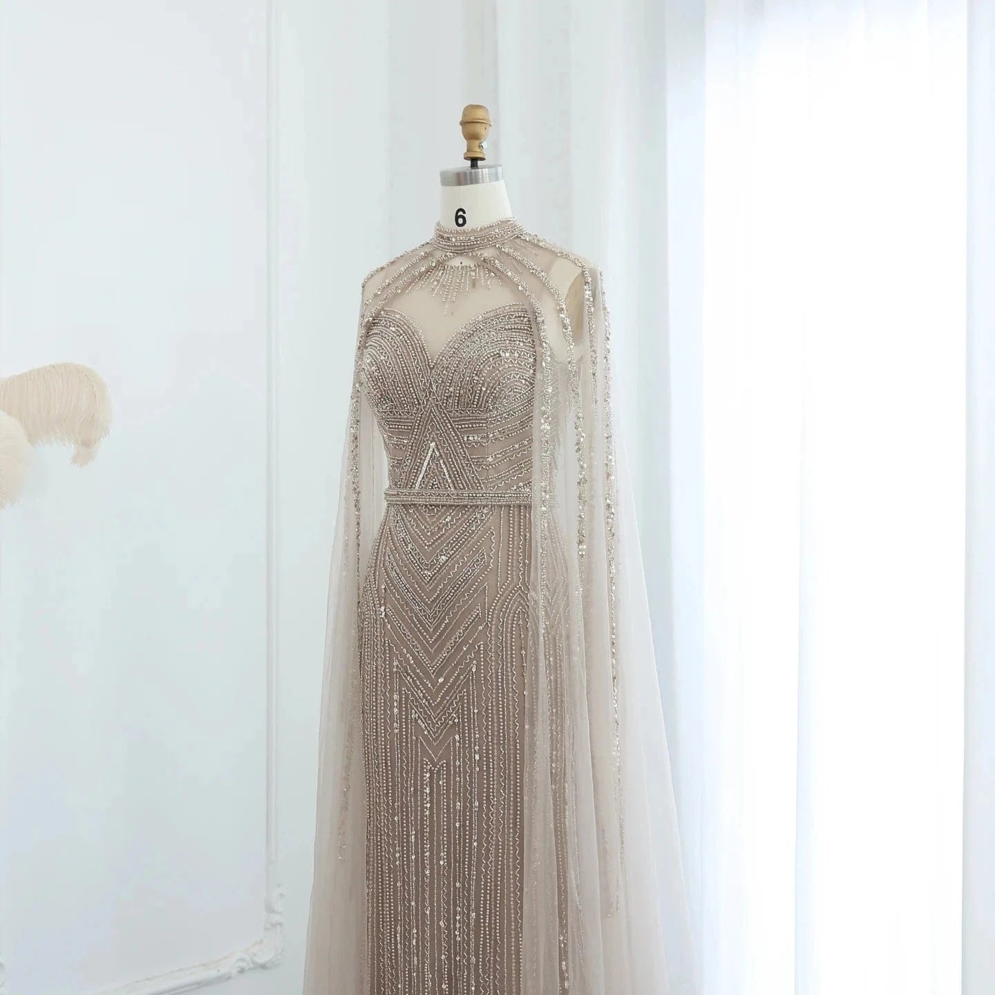 Lscz167 Arabic One Shoulder Olive Green Muslim Evening Dress With Cape Long Sleeves Dubai Women Wedding Party Gowns Elegant Plus
