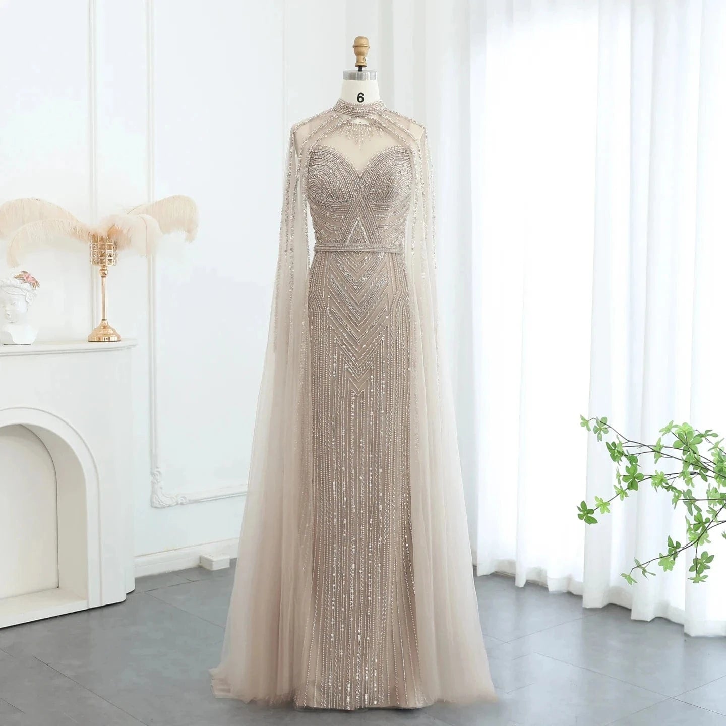 Lscz167 Arabic One Shoulder Olive Green Muslim Evening Dress With Cape Long Sleeves Dubai Women Wedding Party Gowns Elegant Plus