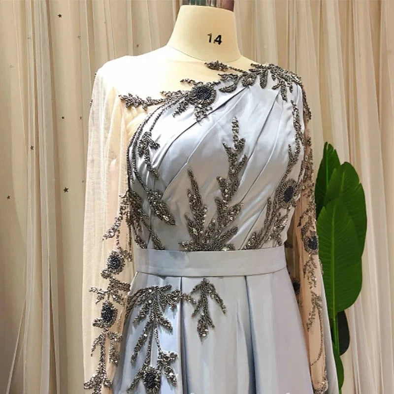 Lscz167 Arabic One Shoulder Olive Green Muslim Evening Dress With Cape Long Sleeves Dubai Women Wedding Party Gowns Elegant Plus