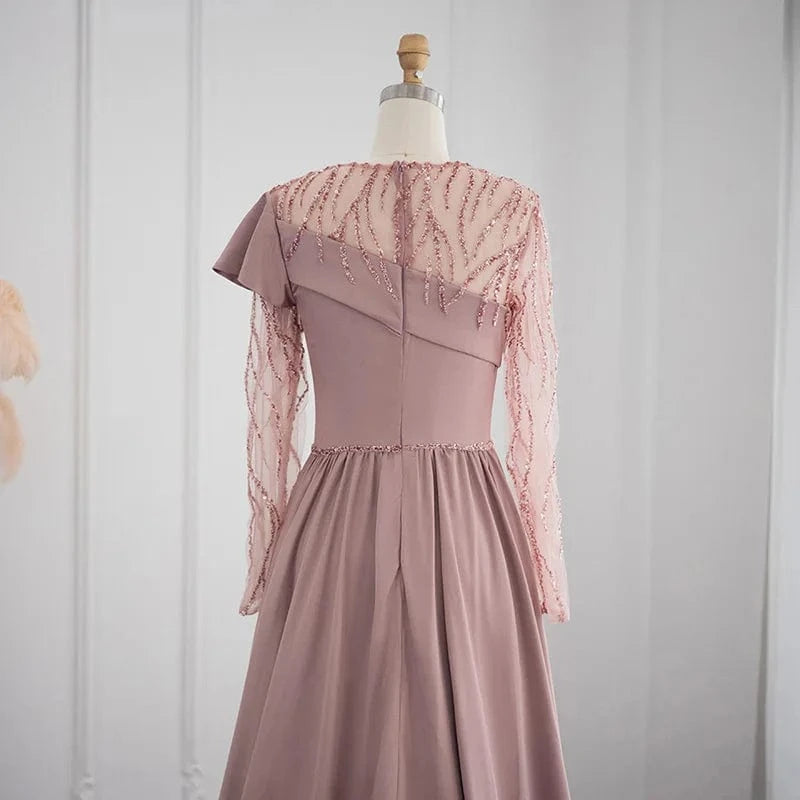 LSCZ177-2 Custom Women Luxury Sexy Round Neck Clothing Pleated Long Formal Evening Dress