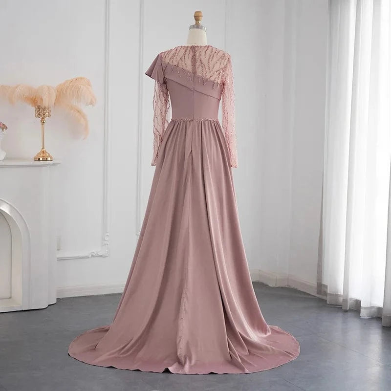LSCZ177-2 Custom Women Luxury Sexy Round Neck Clothing Pleated Long Formal Evening Dress