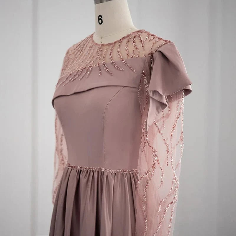 LSCZ177-2 Custom Women Luxury Sexy Round Neck Clothing Pleated Long Formal Evening Dress