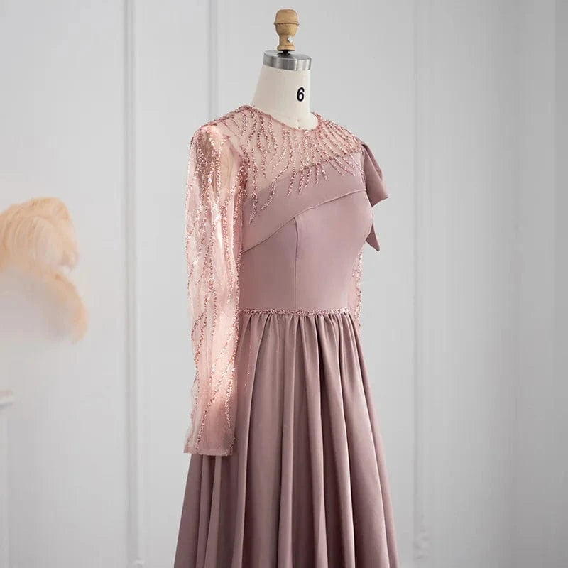 LSCZ177-2 Custom Women Luxury Sexy Round Neck Clothing Pleated Long Formal Evening Dress