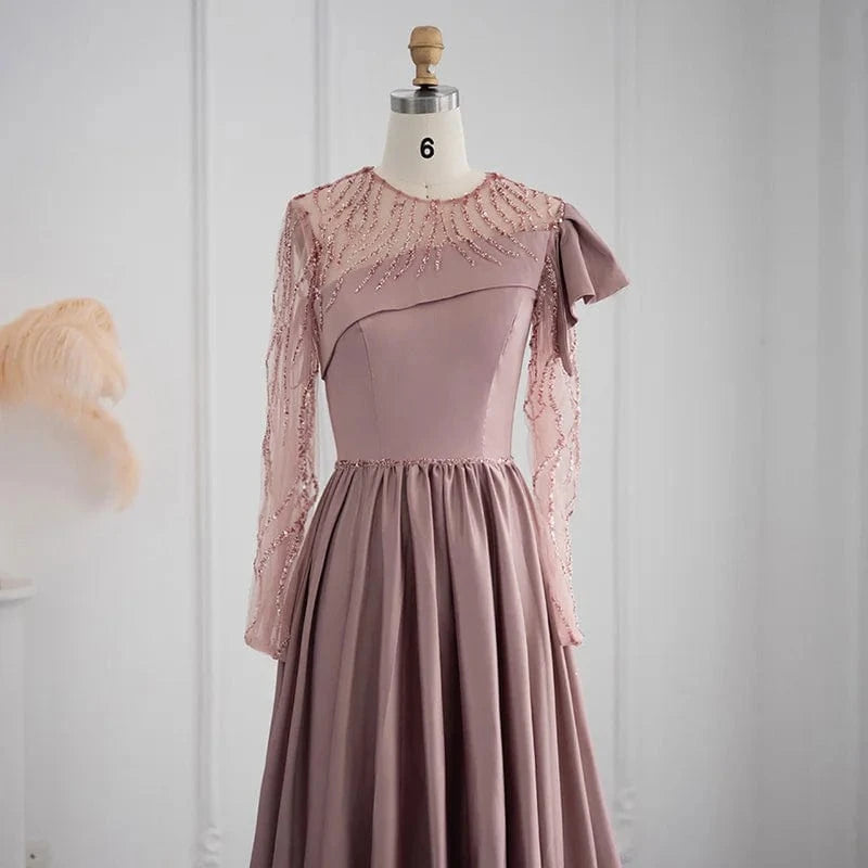 LSCZ177-2 Custom Women Luxury Sexy Round Neck Clothing Pleated Long Formal Evening Dress