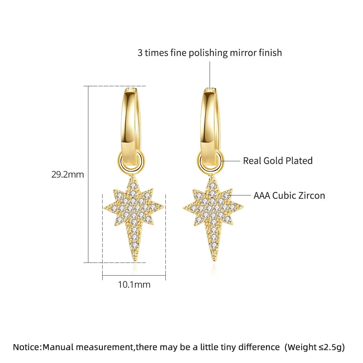 LUOTEEMI CZ Star Huggie Accessories Fashion Jewellery Beautiful Summer Gold Plated Hoop Earring