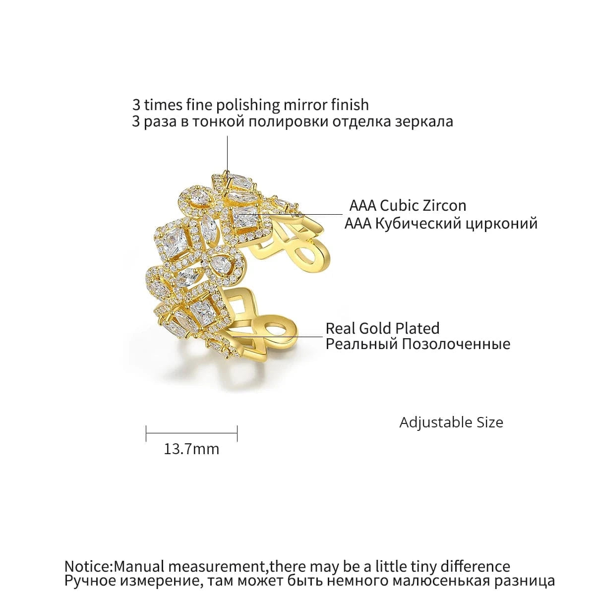 LUOTEEMI Geometry Glitter Cubic Zirconia Wedding Open Rings for Elegant Women Engagement Party Jewelry Rings Jewelry Women