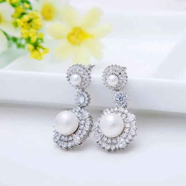 LUOTEEMI New Luxury White Shell Pearl Fancy Bridal Evening Party Wedding Jewelry Sets
