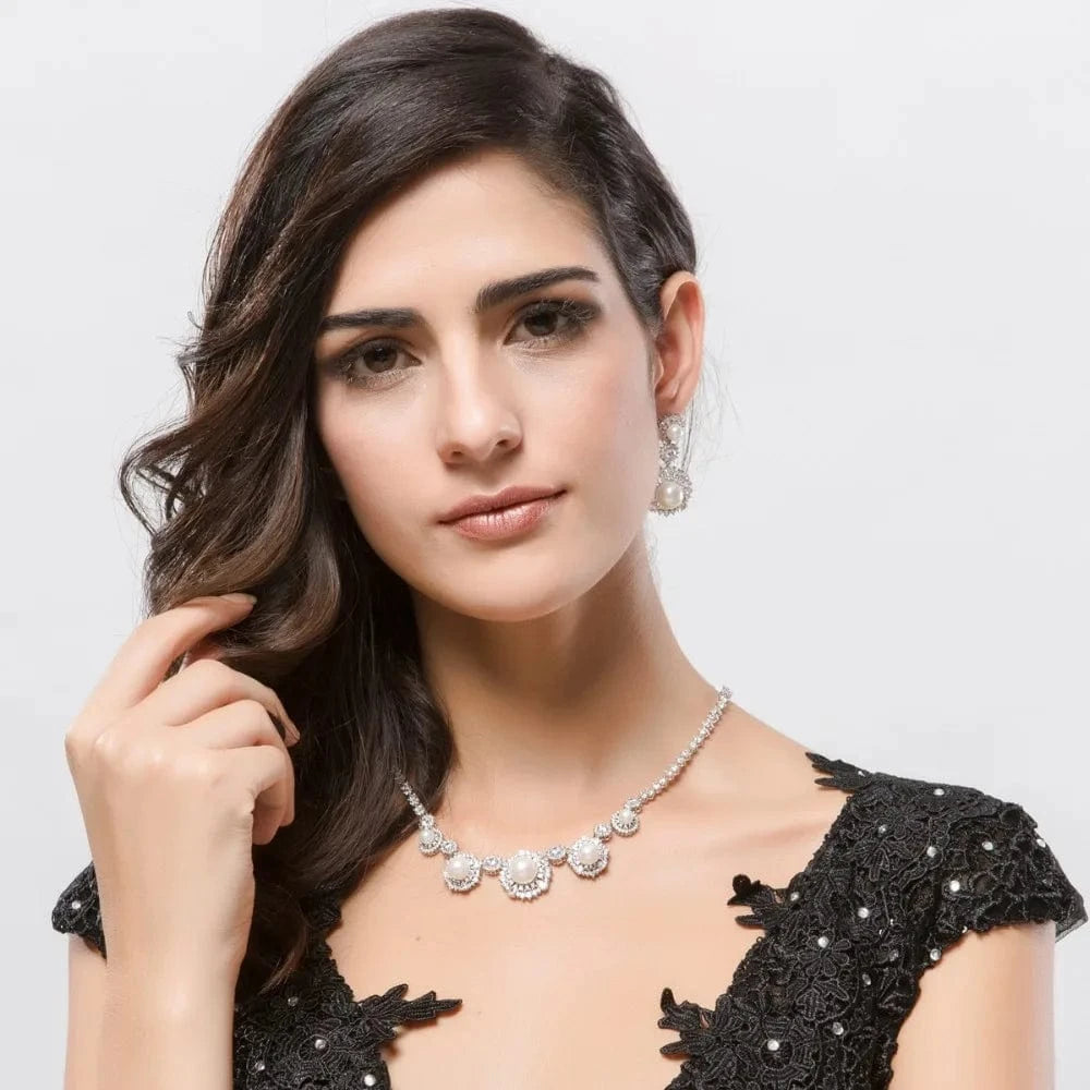 LUOTEEMI New Luxury White Shell Pearl Fancy Bridal Evening Party Wedding Jewelry Sets