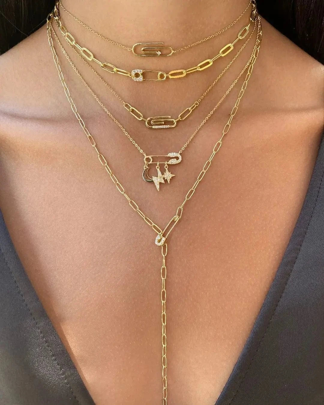 Luxe niche design party jewelry water wave pin charm Y shape necklace 925 sterling silver jewelry multi layer collarbone chain