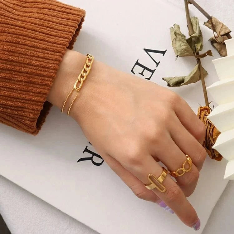 Luxury 18K Gold Stainless Steel Fashion Necklace and Bracelet Jewelry Sets Women