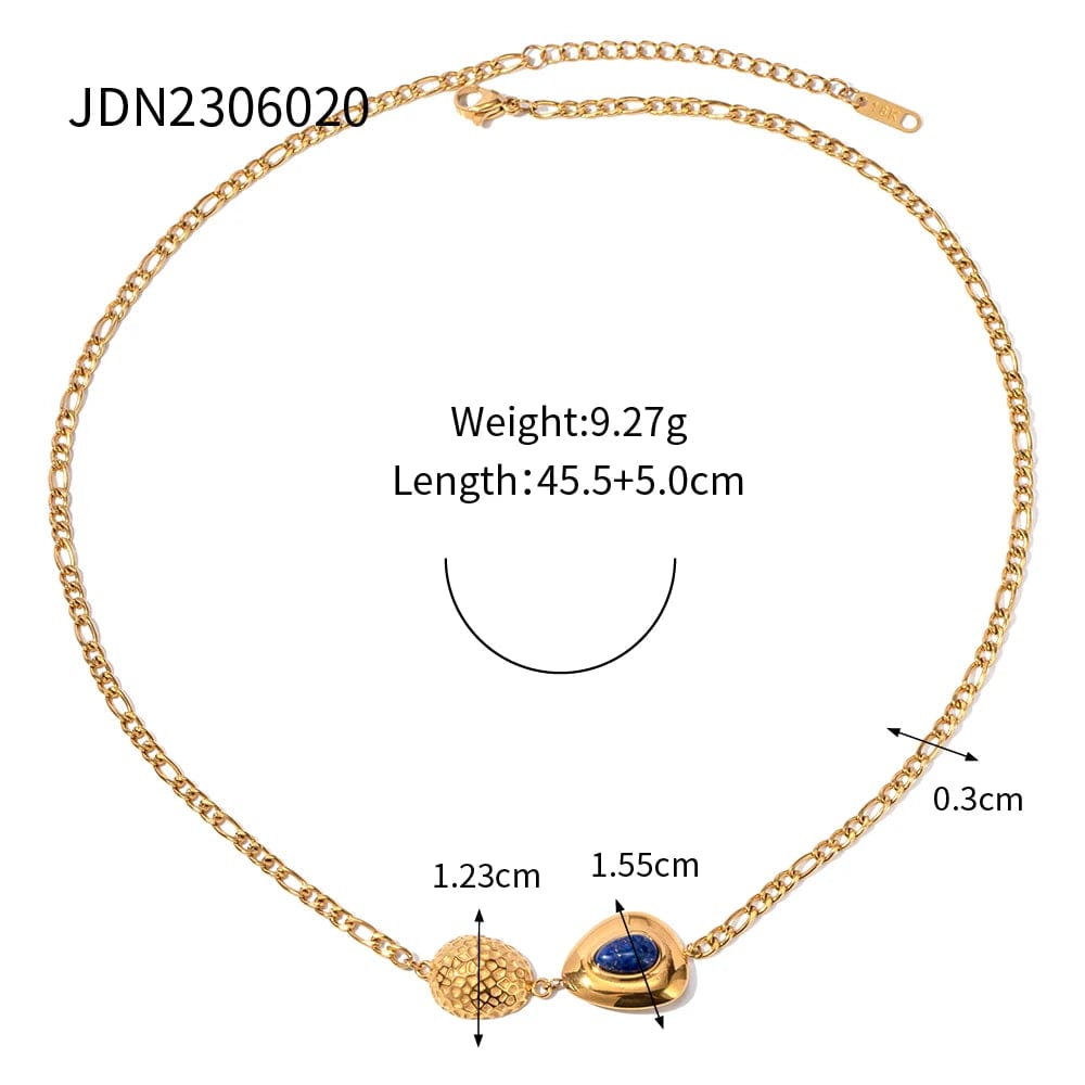 luxury / 45.5cm / N2123 N2123 18K Gold Plated Stainless Steel Design Oval Shape Lapis Stone Hammer Pendant Necklace for Women