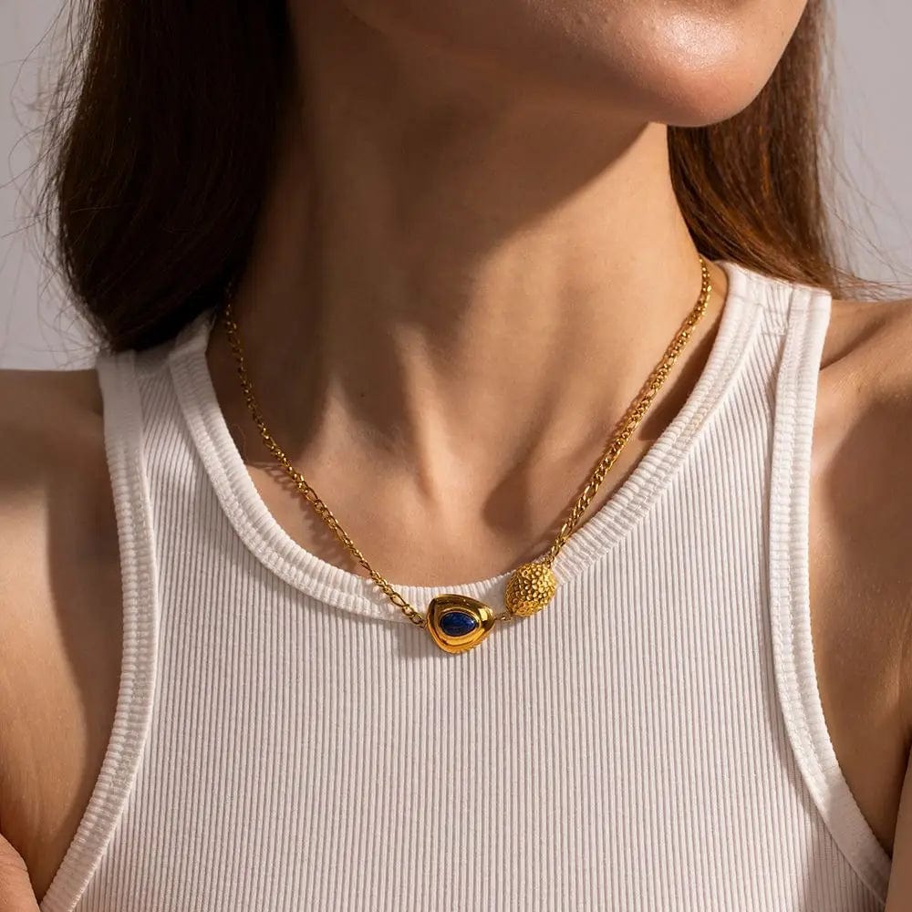 luxury / 45.5cm / N2123 N2123 18K Gold Plated Stainless Steel Design Oval Shape Lapis Stone Hammer Pendant Necklace for Women