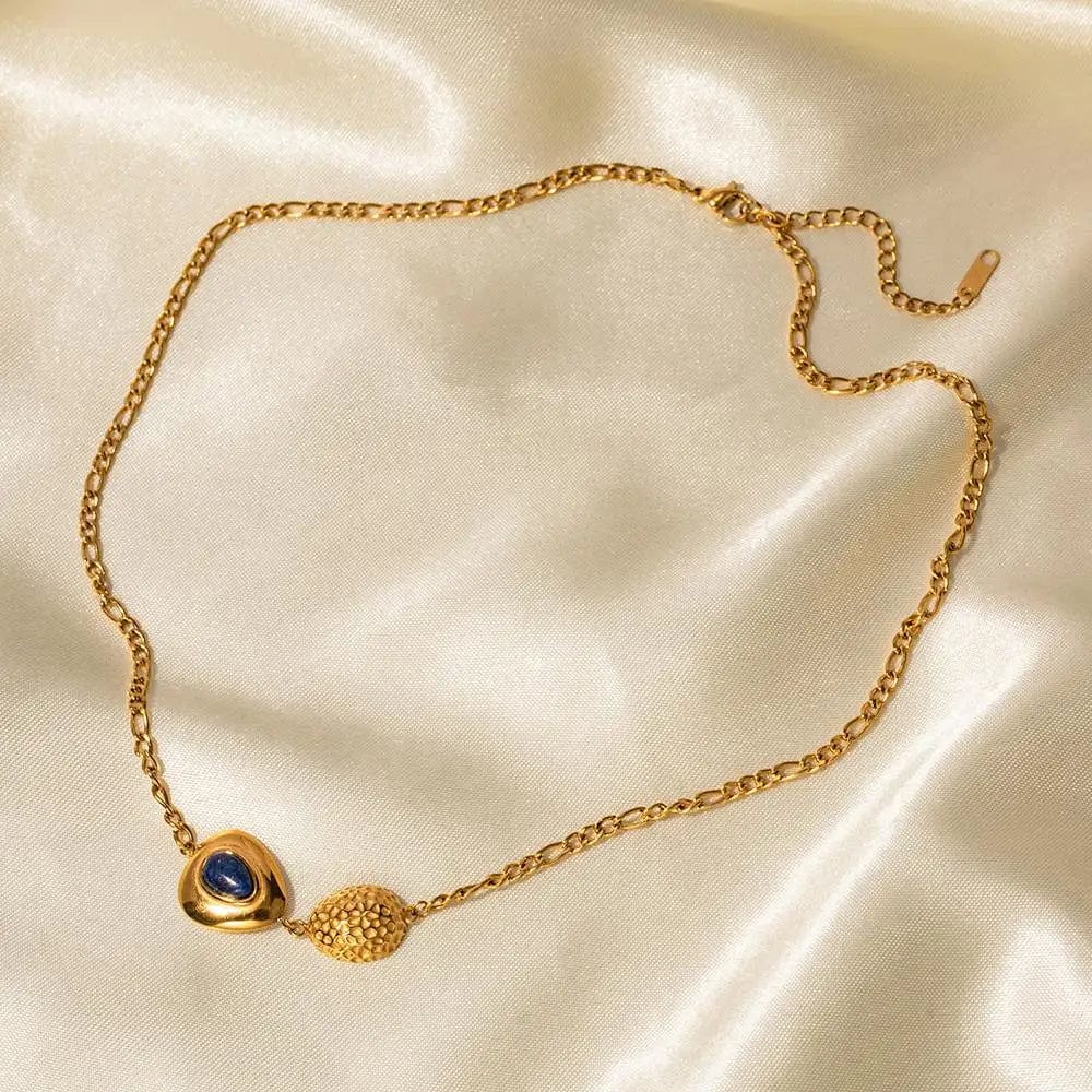 luxury / 45.5cm / N2123 N2123 18K Gold Plated Stainless Steel Design Oval Shape Lapis Stone Hammer Pendant Necklace for Women