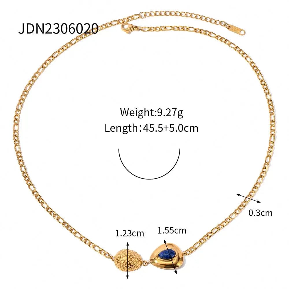 luxury / 45.5cm / N2123 N2123 18K Gold Plated Stainless Steel Design Oval Shape Lapis Stone Hammer Pendant Necklace for Women