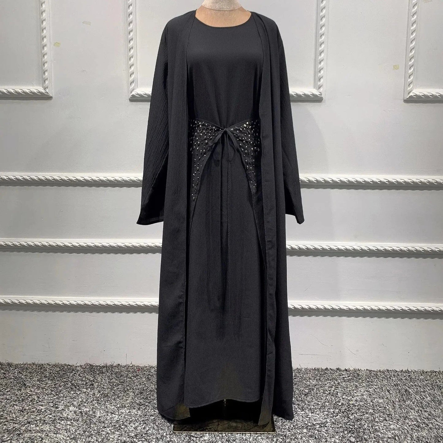 Luxury Bead Embroidery Mesh Abaya  Evening Dresses Dubai Islamic Clothing Muslim Dress