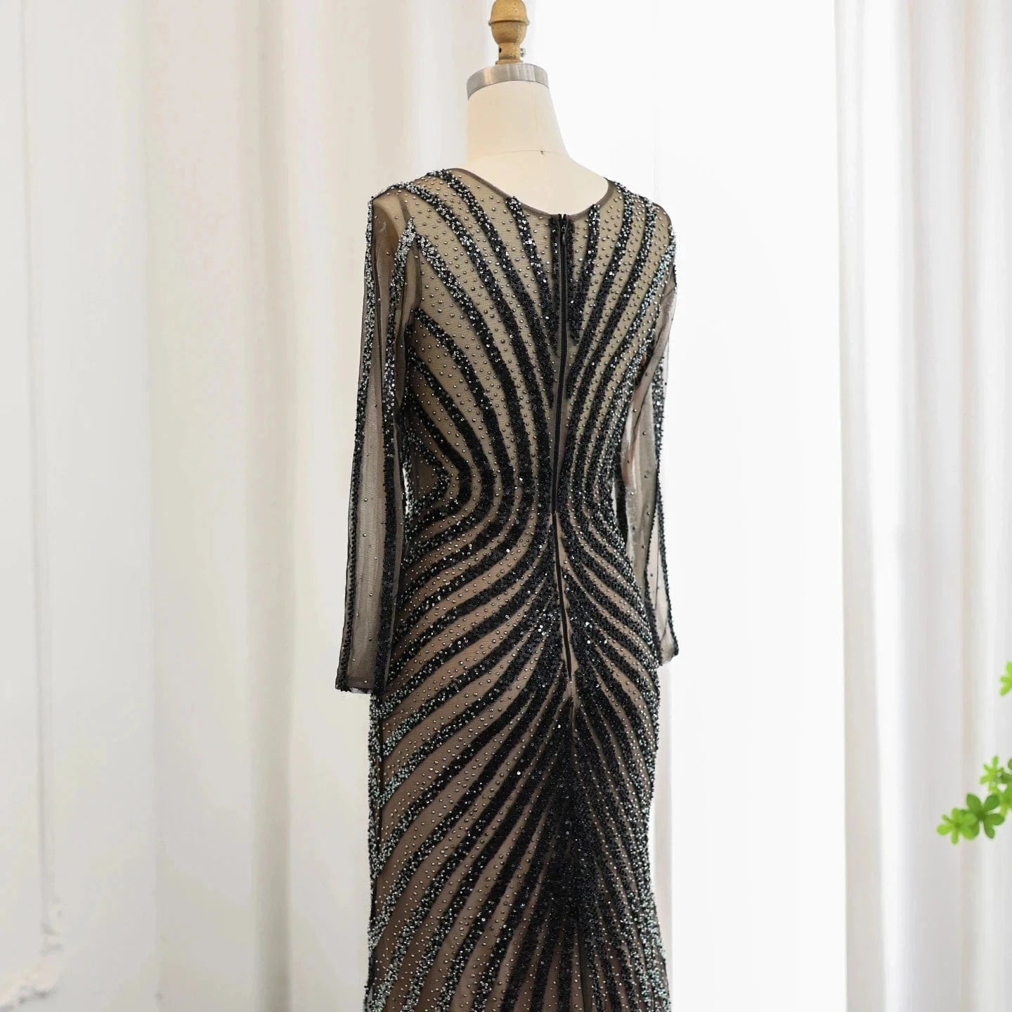 Luxury Black Mermaid Evening Dresses 2024 Long Sleeves Crystal Women Long Special Occasion Formal Party Gowns SZ174