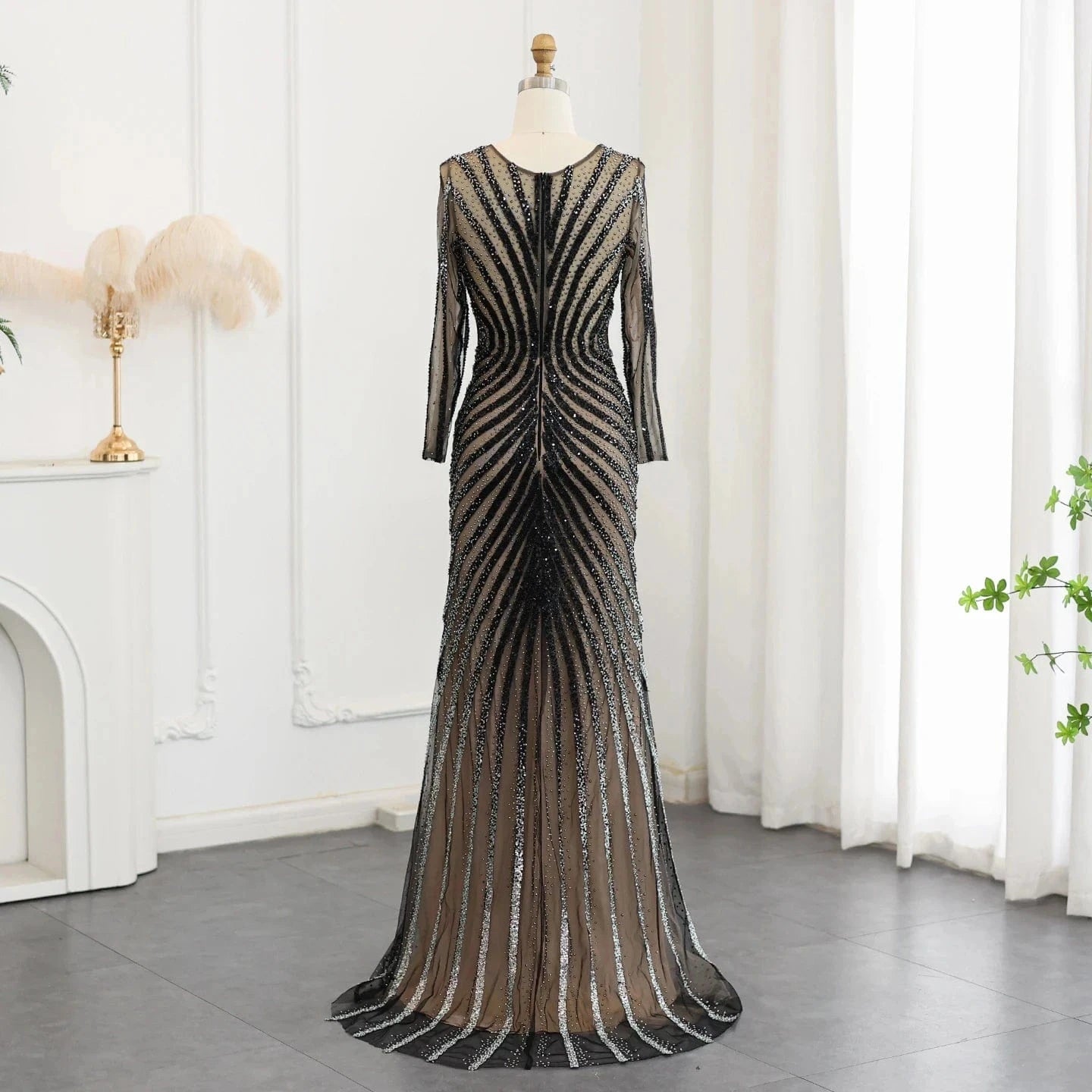 Luxury Black Mermaid Evening Dresses 2024 Long Sleeves Crystal Women Long Special Occasion Formal Party Gowns SZ174