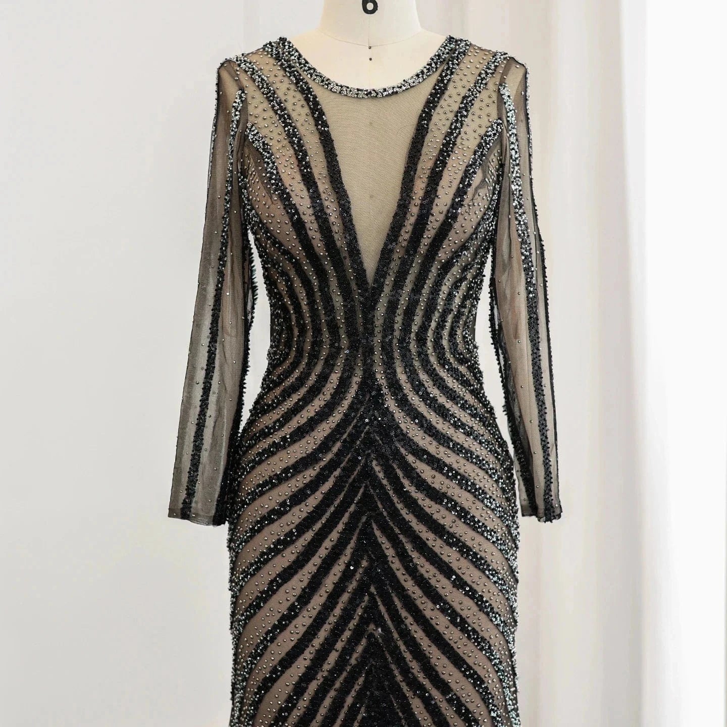 Luxury Black Mermaid Evening Dresses 2024 Long Sleeves Crystal Women Long Special Occasion Formal Party Gowns SZ174