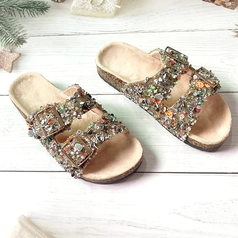 Luxury Bling Bling Rhinestone Flat Women Diamond Sequins Sandals
