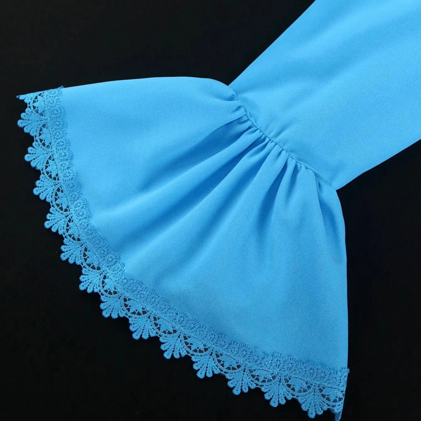 Luxury Blue Dresses for Woman Pleated Flare Sleeve Lace Patchwork Ankle Length Elegant High Quality Female Birthday Party Dress