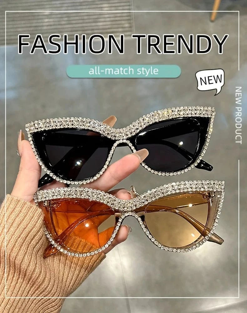 Luxury Cat Eye fashion fashion glasses for men and women glittering green stone club party favorite decorative glasses
