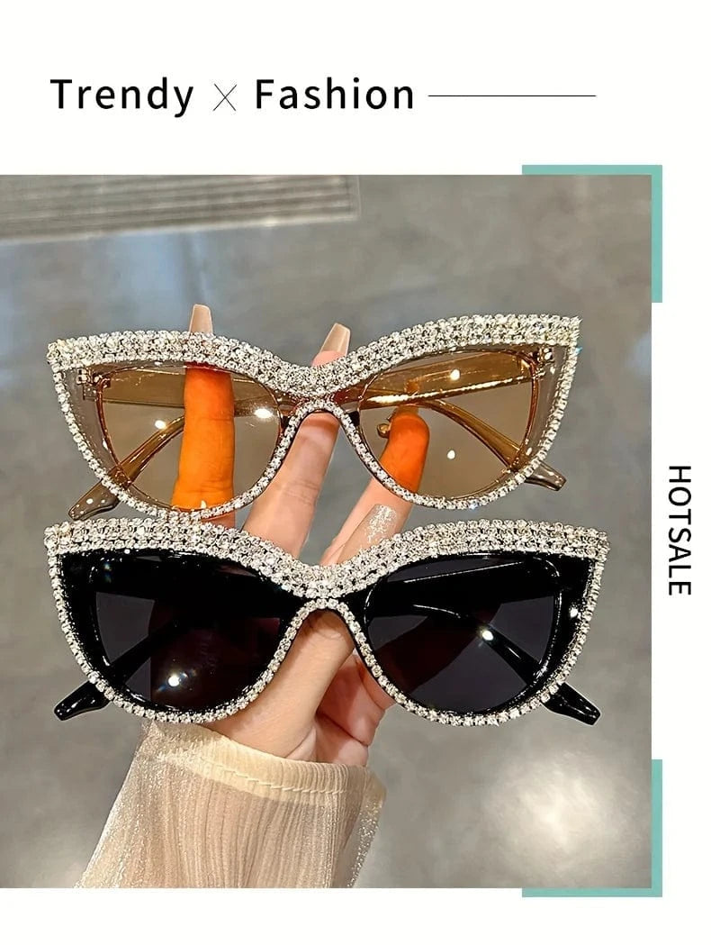 Luxury Cat Eye fashion fashion glasses for men and women glittering green stone club party favorite decorative glasses