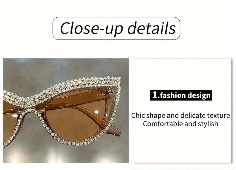 Luxury Cat Eye fashion fashion glasses for men and women glittering green stone club party favorite decorative glasses