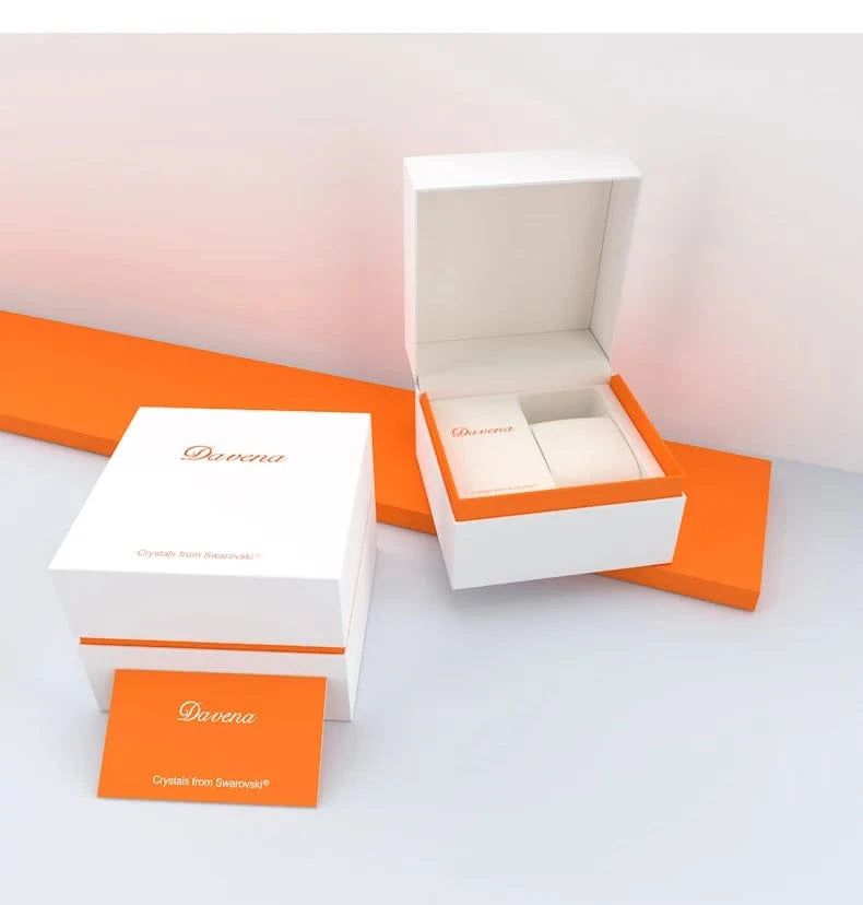 Luxury Davena Spin Snow Flower Women's Watch Japan Mov't Crystal Lady Hours Fine Fashion Real Leather Bracelet Girl's Gift Box