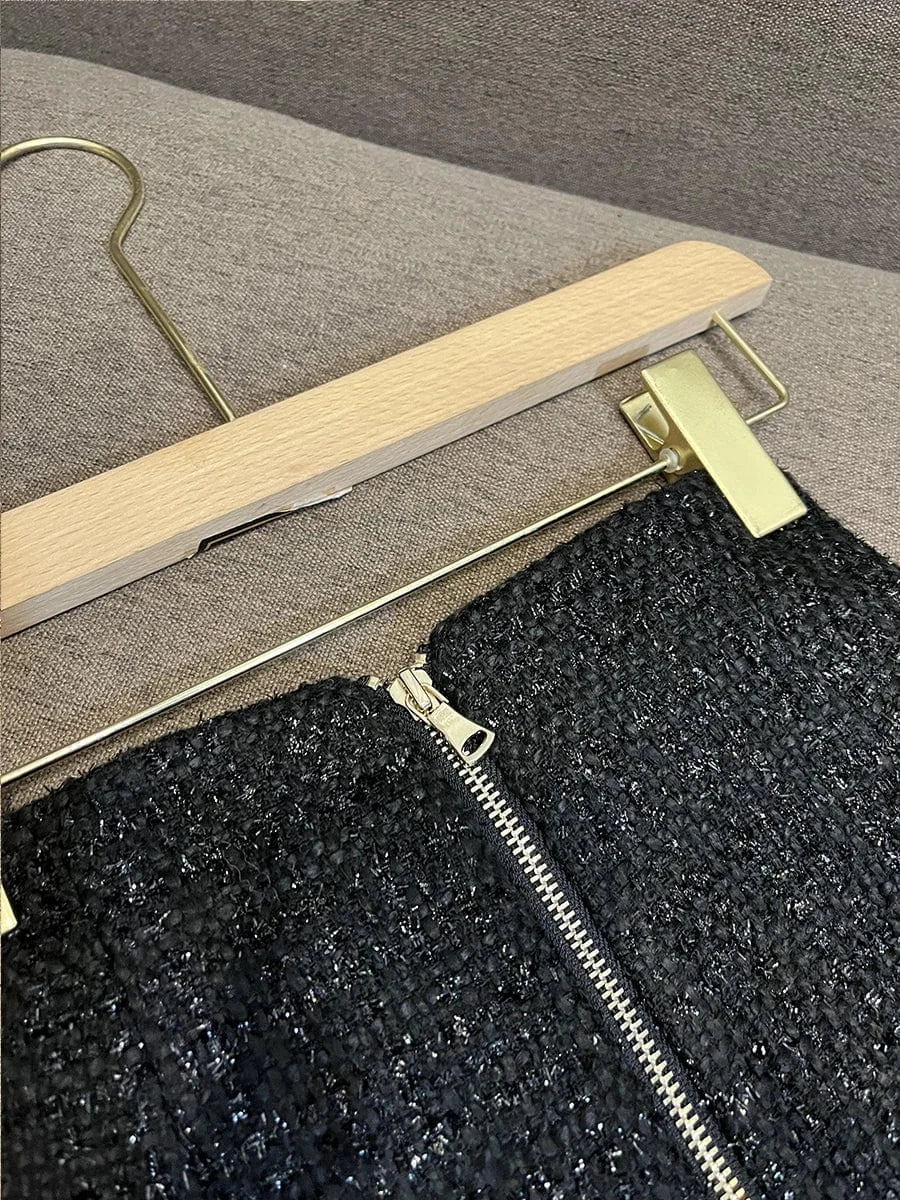 Luxury Fine Workmanship Lady Cloth Shining Rhinestone Irregular Hem Women High Waisted Tweed Mini Skirt