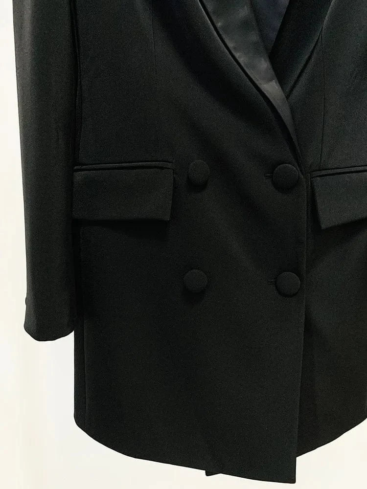 Luxury Fine Workmanship Rhinestone Beading Shoulder Double-breasted Long Sleeve Women Office Blazer Short Mini Notched Dress