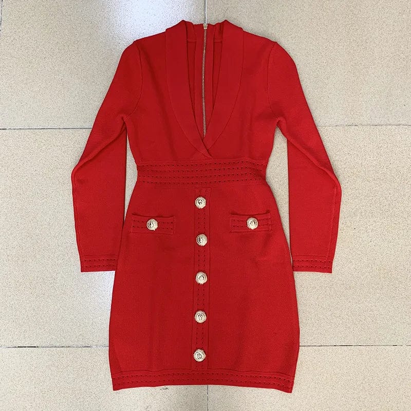Luxury Fine Workmanship Rhinestone Beading V-neckline Long Sleeve Women Office Blazer Short Mini Slim Dress